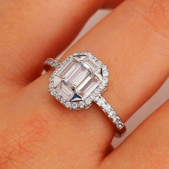 . Jewelry - 925 Silver Emerald Cut  White Sapphire Ring New